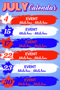 Red White & Blue Typographic July Event Calendar Poster Плакат template