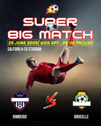 Red White and Black Dynamic Soccer Match Instagram Post template