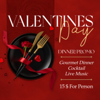 Red White and Gold Valentine’s Day Dinner – Romantic Restaurant Promo Instagram Post template