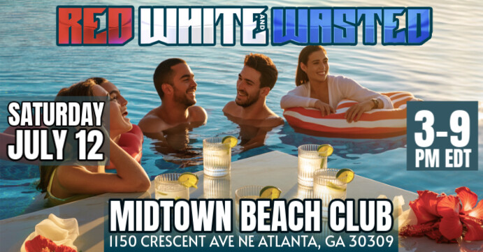 Red White And Wasted Pool Party Event Facebook Cover Template Okładka wydarzenia na Facebooku