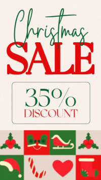 Red White Christmas Vintage Joyful Geometric Sale Festive Discount with Cheerful Graphic Pattern Instagram Story template