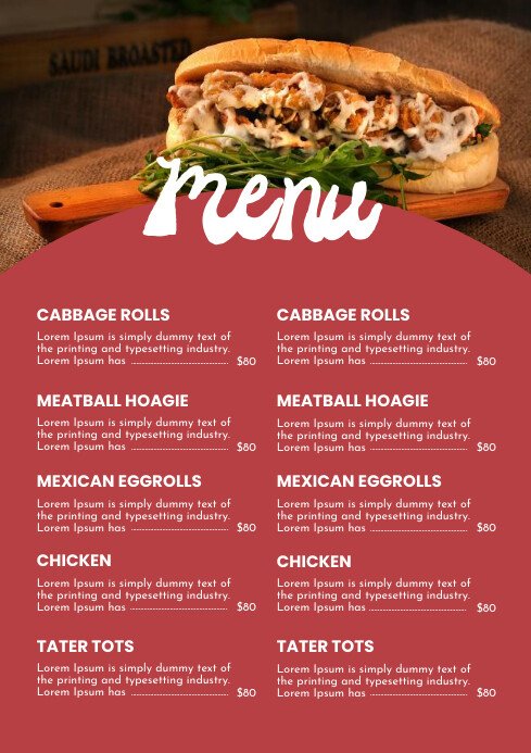 Simple Menu Template Red Red White Food Restaurant Menu Template | PosterMyWall