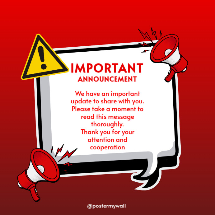 Red White Modern & Minimal Important Announcement Instagram Post template