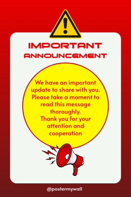 Plantilla de Red White Typographic Important Announcement Poster ...