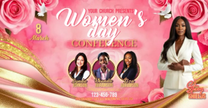 Red Women's Day Conference Facebook Shared Image Video delt Facebook-billede template