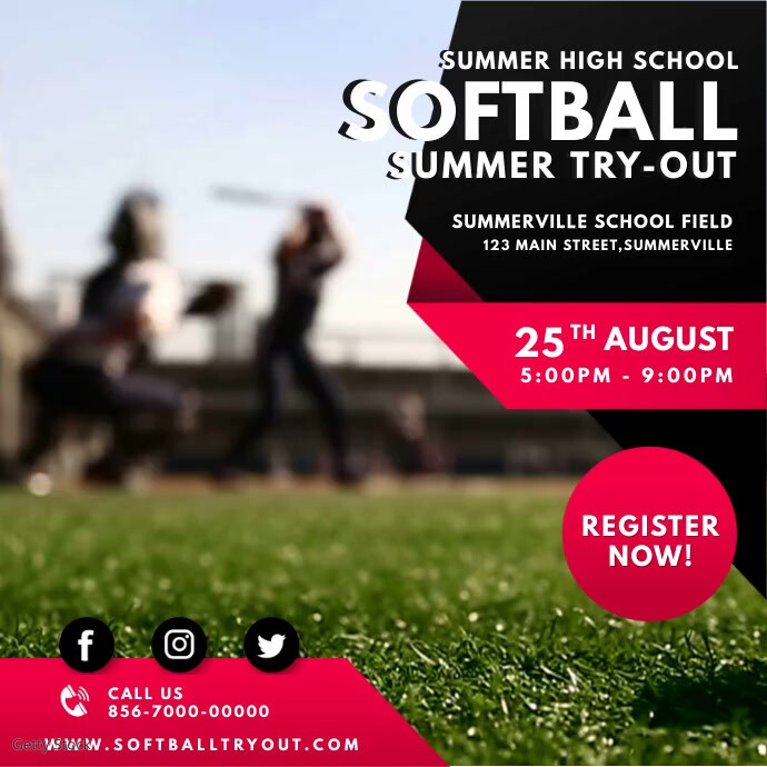 Red Women's Softball Tryouts Video Ad Template PosterMyWall
