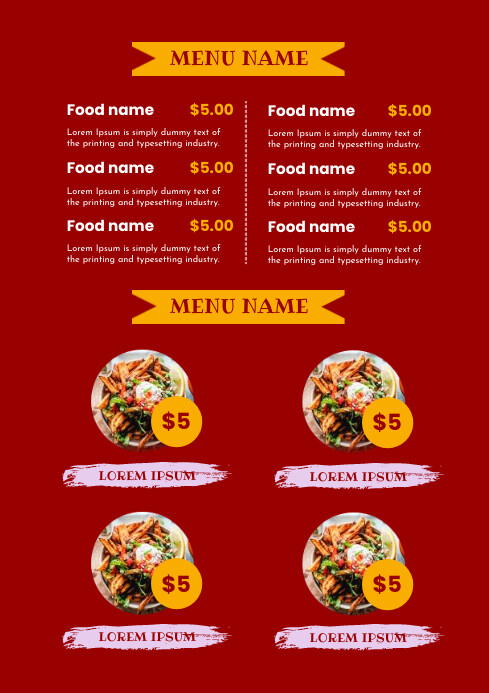 Red Yellow Chinese Food Restaurant Menu Template | PosterMyWall