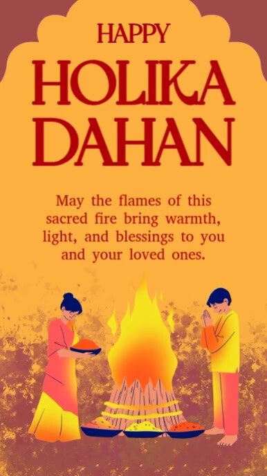Red Yellow illustrative Happy Holika Dahan Instagram Story template