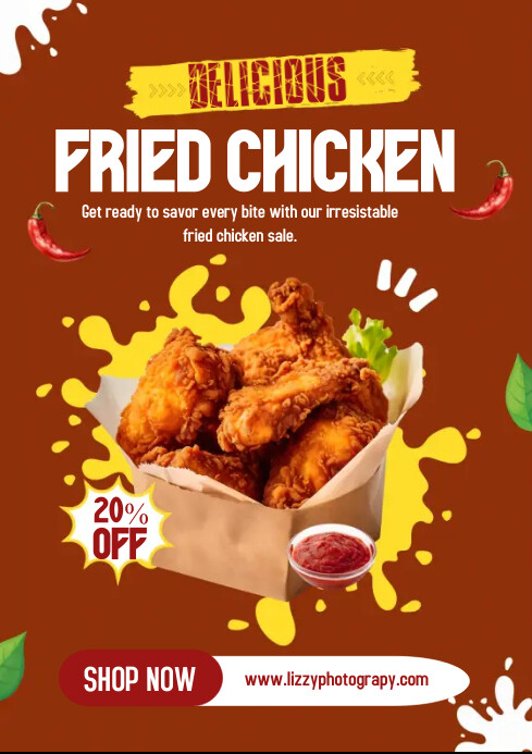 Chicken Poster Color Red Yellow Minimalist Fried Chicken Poster Template | PosterMyWall