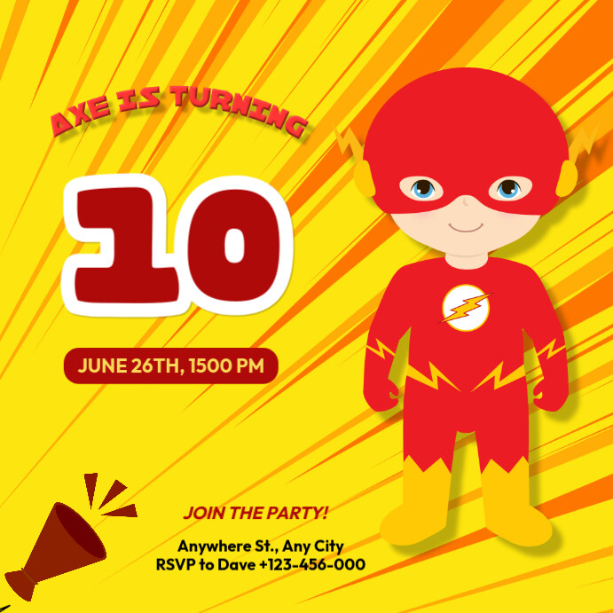 Copy of red yellow superhero theme birthday instagram post | PosterMyWall