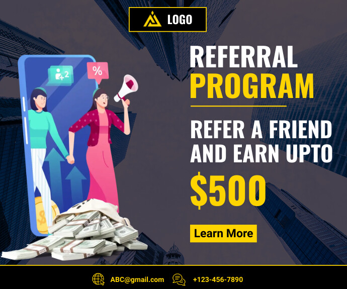 Referral friend get $500 program สามเหลี่ยมขนาดกลาง template