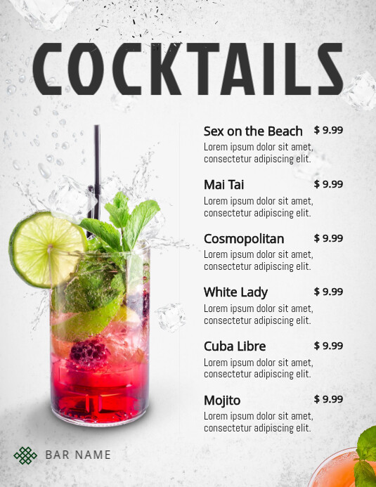 White Refreshing Cocktail Menu Template | PosterMyWall