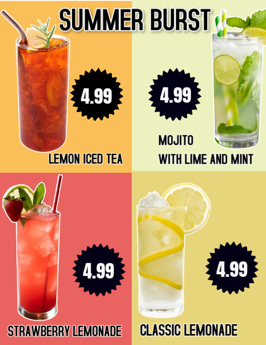 Refreshing Summer Drinks Menu Flyer (US Letter) template