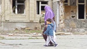 REFUGEE mom and children walking on the road YouTube-miniature template