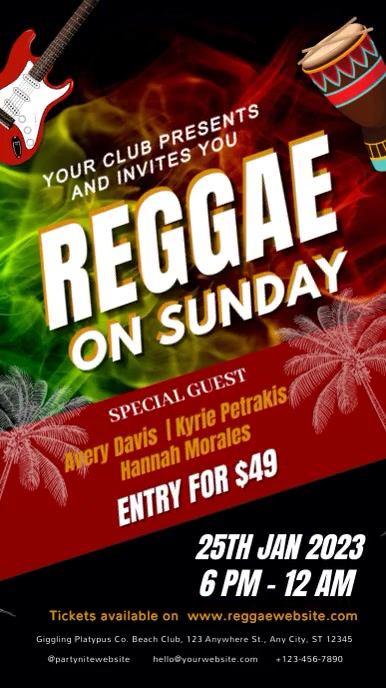 reggae, reggae party, event Tiktok Video template