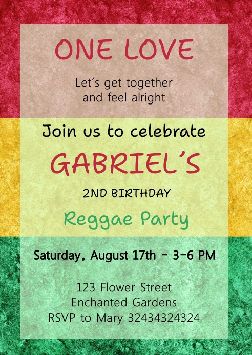 Reggae Invitation, A6 template