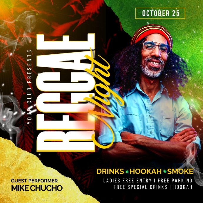 reggae night Instagram Post template