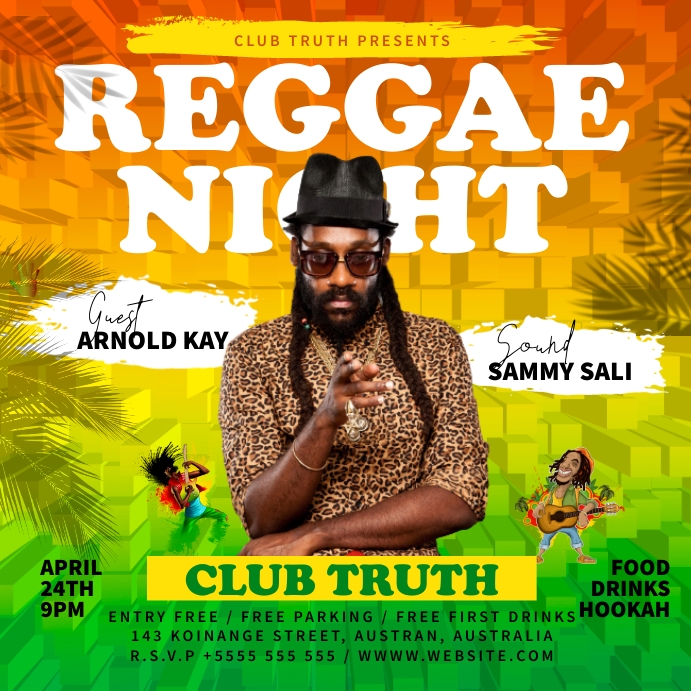 Reggae night party social media or flyer temp Instagram-opslag template