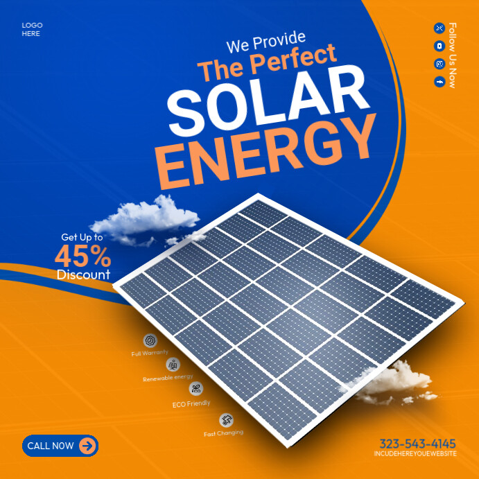 Renewable-clean-solar-energy-social-media-post-template. Publicação no Instagram