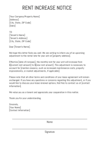 Rent Increase Notice A6 template