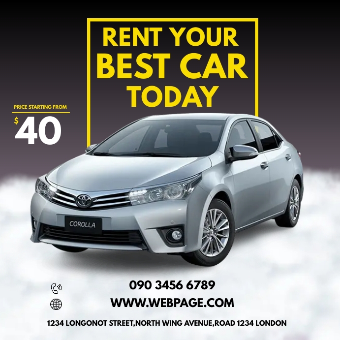 RENTING CAR FLYER Wpis na Instagrama template