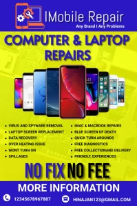 repair service flyer, computer repair,compute Spanduk 4' × 6' template