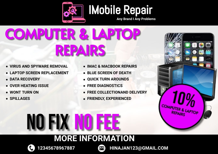 repair service flyer, computer repair,compute Pocztówka template