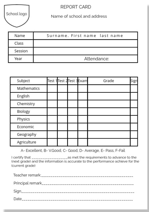 Original report card template A4