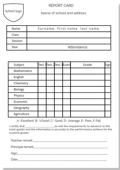 Original report card template A4