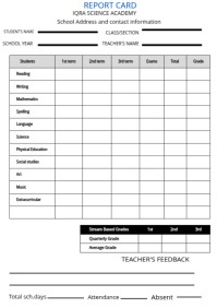 Report Card For Students  A4 template