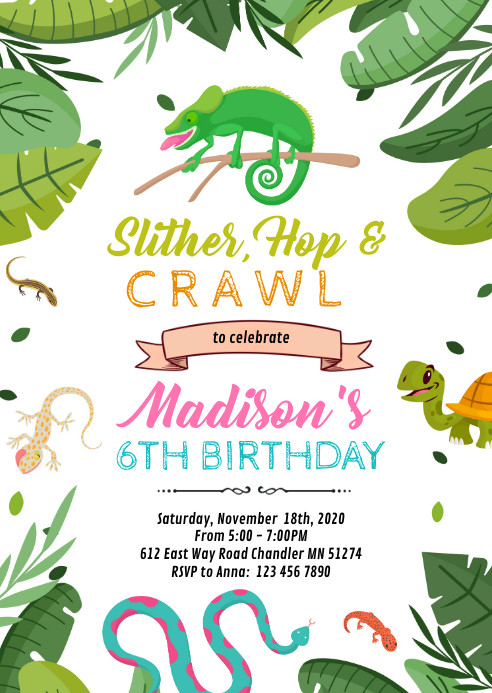Reptile Birthday Party Invitation Template Postermywall