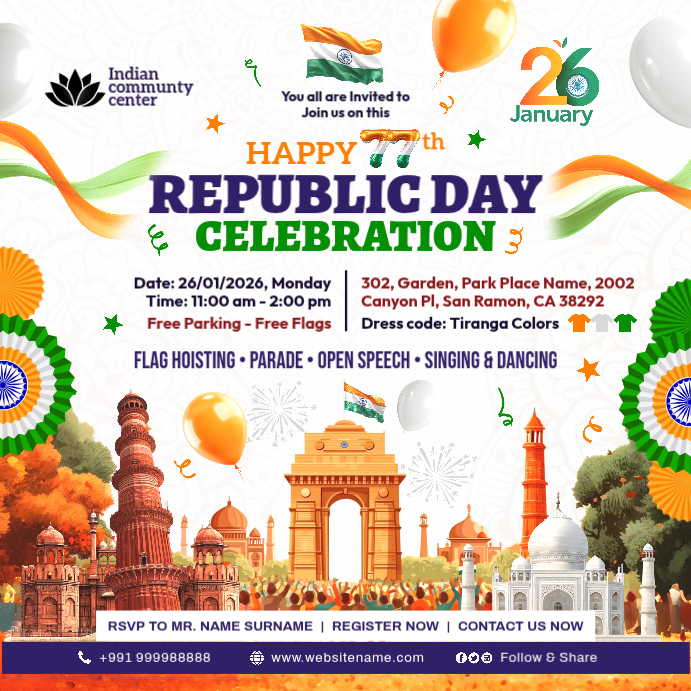 Republic Day Celebration Invite Post Template | PosterMyWall