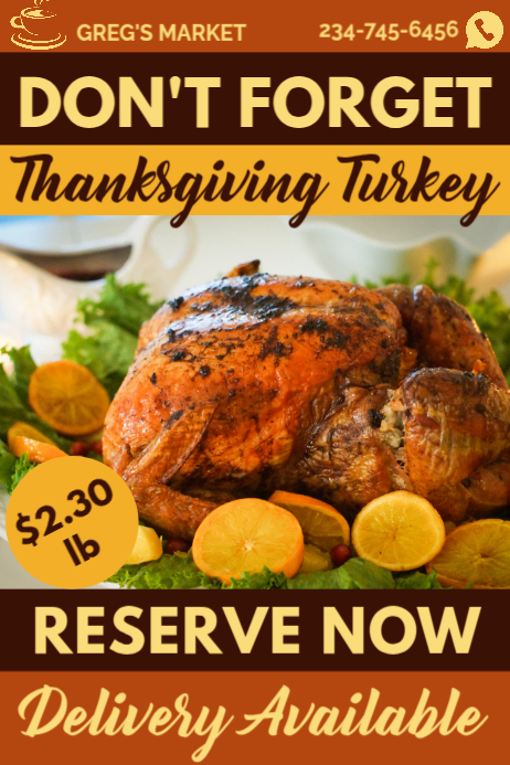 Plantilla de Reserve Thanksgiving Turkey Poster Ad | PosterMyWall