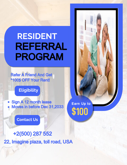 Plantilla de Resident referral program design flyer PosterMyWall