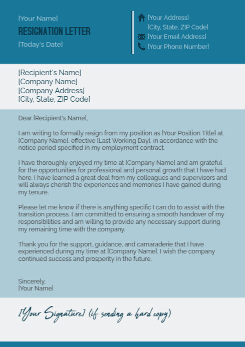 Resignation Letter Template Free Printable PosterMyWall