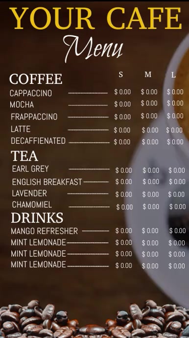 restaurant, coffee menu digital display template