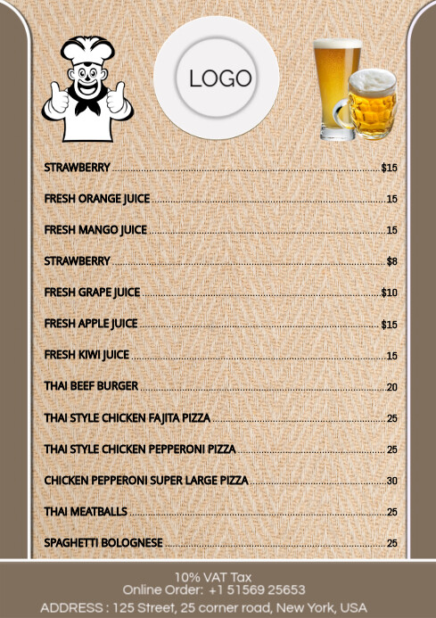 Restaurant & Bar Menu A4 template