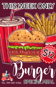 Restaurant Ad - Burger Poster -Food Flyer Half Page Wide template