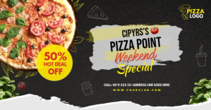 สีดำ Pizza Promotion Facebook Shared Image Template