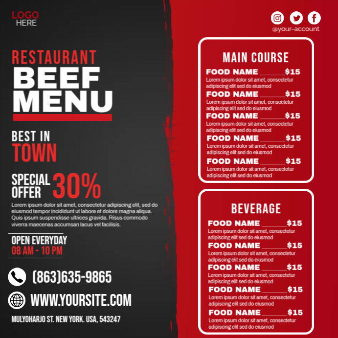 Restaurant Beef Menu Template | PosterMyWall