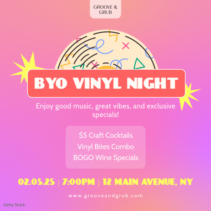 Restaurant BYO Vinyl Night Instagram Post template