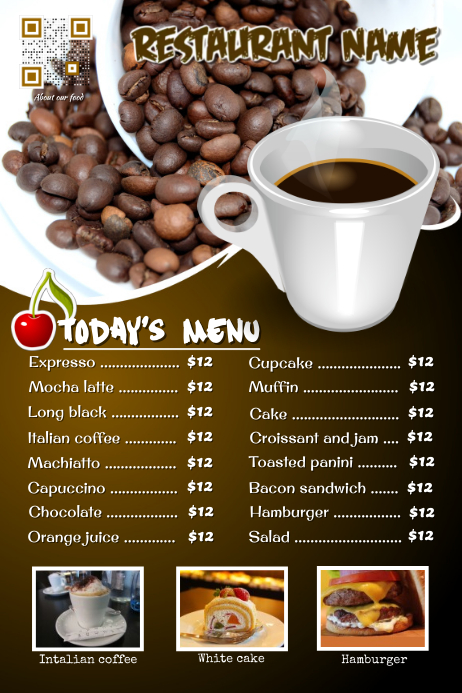 Restaurant cafe flyer: breakfast, coffee, bakery and cupcake menu