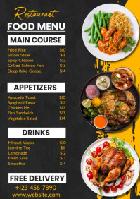 Restaurant daily food menu card free delivery A4 template