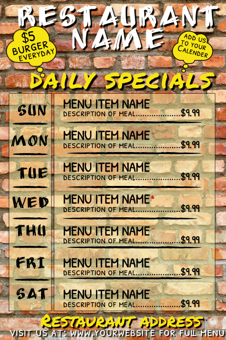 Copy of Restaurant Daily Menu Advert | PosterMyWall