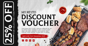 White Restaurant Discount Voucher Facebook Group Cover Photo Template
