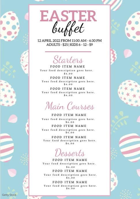 Restaurant Easter Dinner Menu Template | PosterMyWall