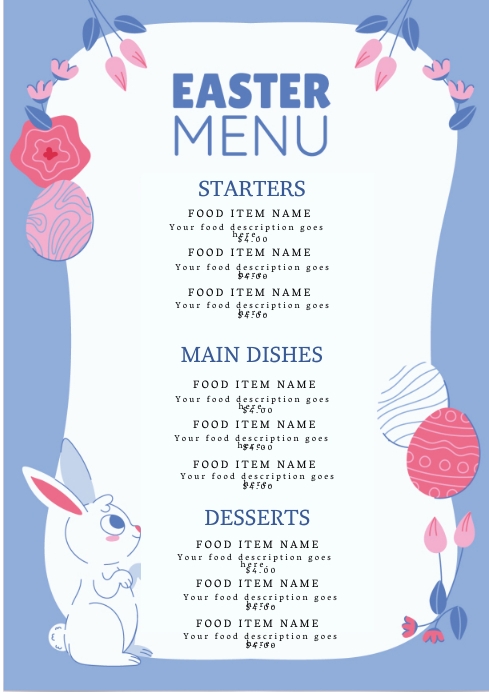 Restaurant Easter Dinner Menu Template | PosterMyWall
