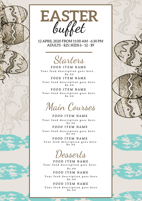 Restaurant Easter Dinner Menu Template | PosterMyWall