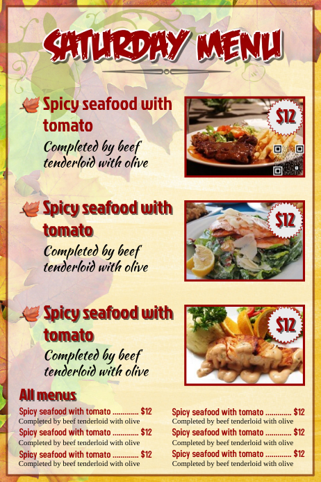 professional restaurant menus