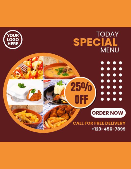 Menu Ad Example Copy of Restaurant food menu ad with free delivery and sale | PosterMyWall